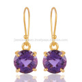 Compre o melhor ouro amarelo banhado a prata esterlina e verificador cortou o brinco de pedra preciosa Amethyst